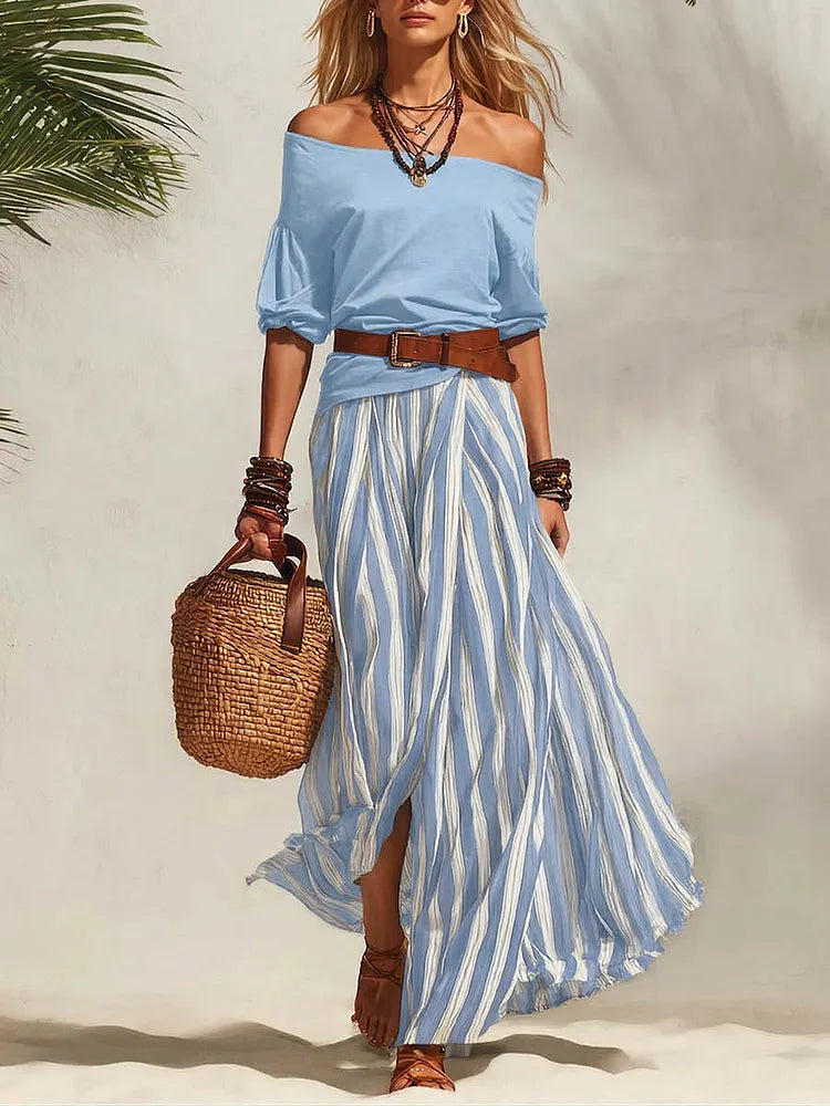 Serena | Set in Cotone con Top a Spalle Scoperte e Gonna a Vita Alta