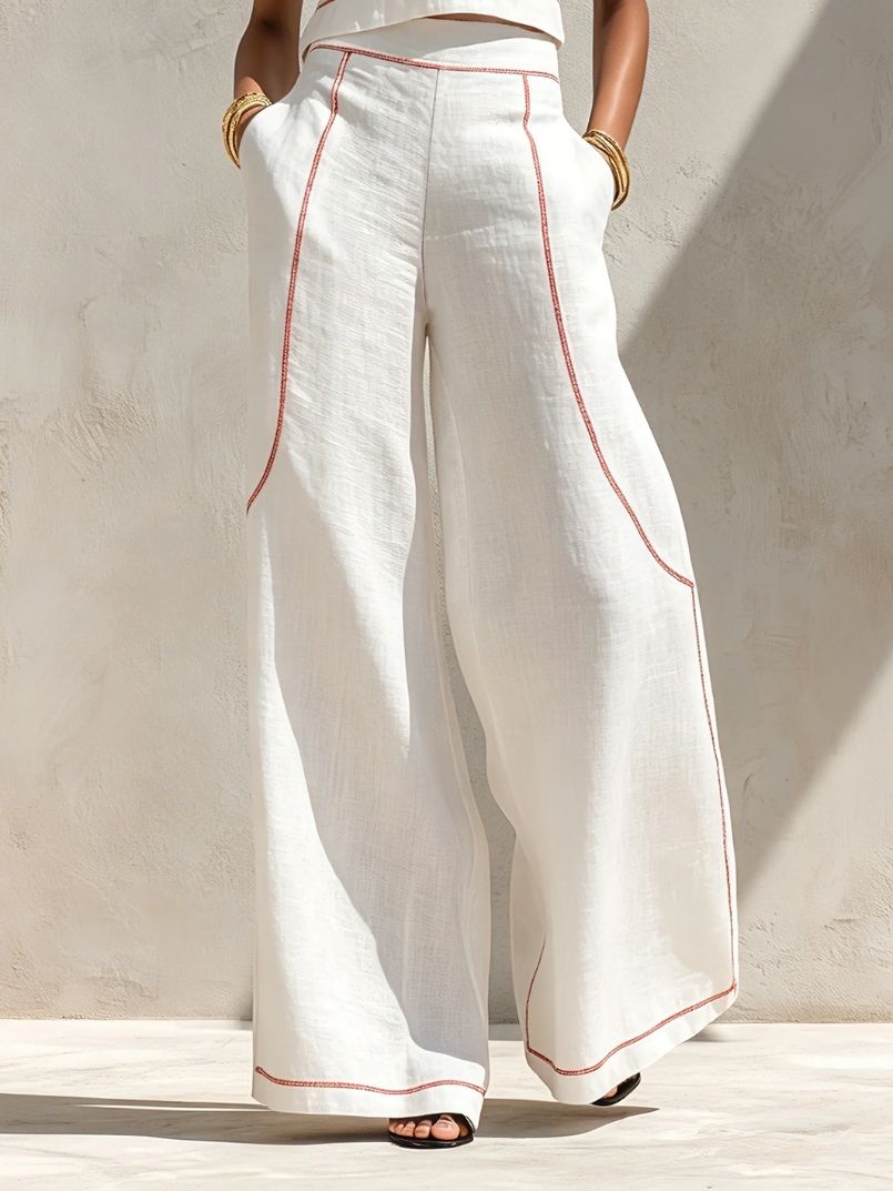 Moretti™ | Completo Minimal in Lino con Pantaloni a Gamba Larga