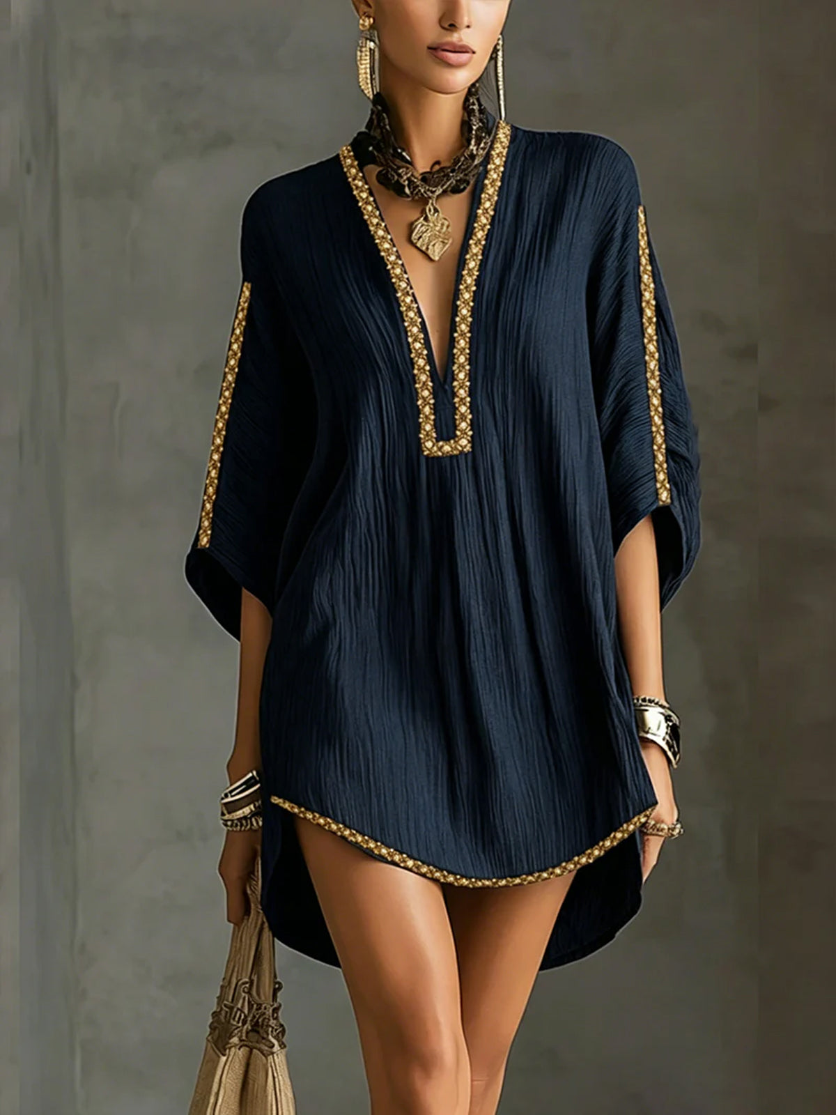 Mirella - Vestito corto blu con scollo a V profondo