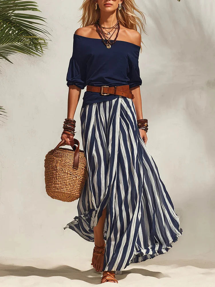 Serena | Set in Cotone con Top a Spalle Scoperte e Gonna a Vita Alta