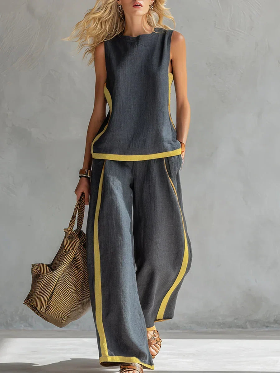 Ursula – Completo gilet e pantaloni chic e casual con finiture bicolori