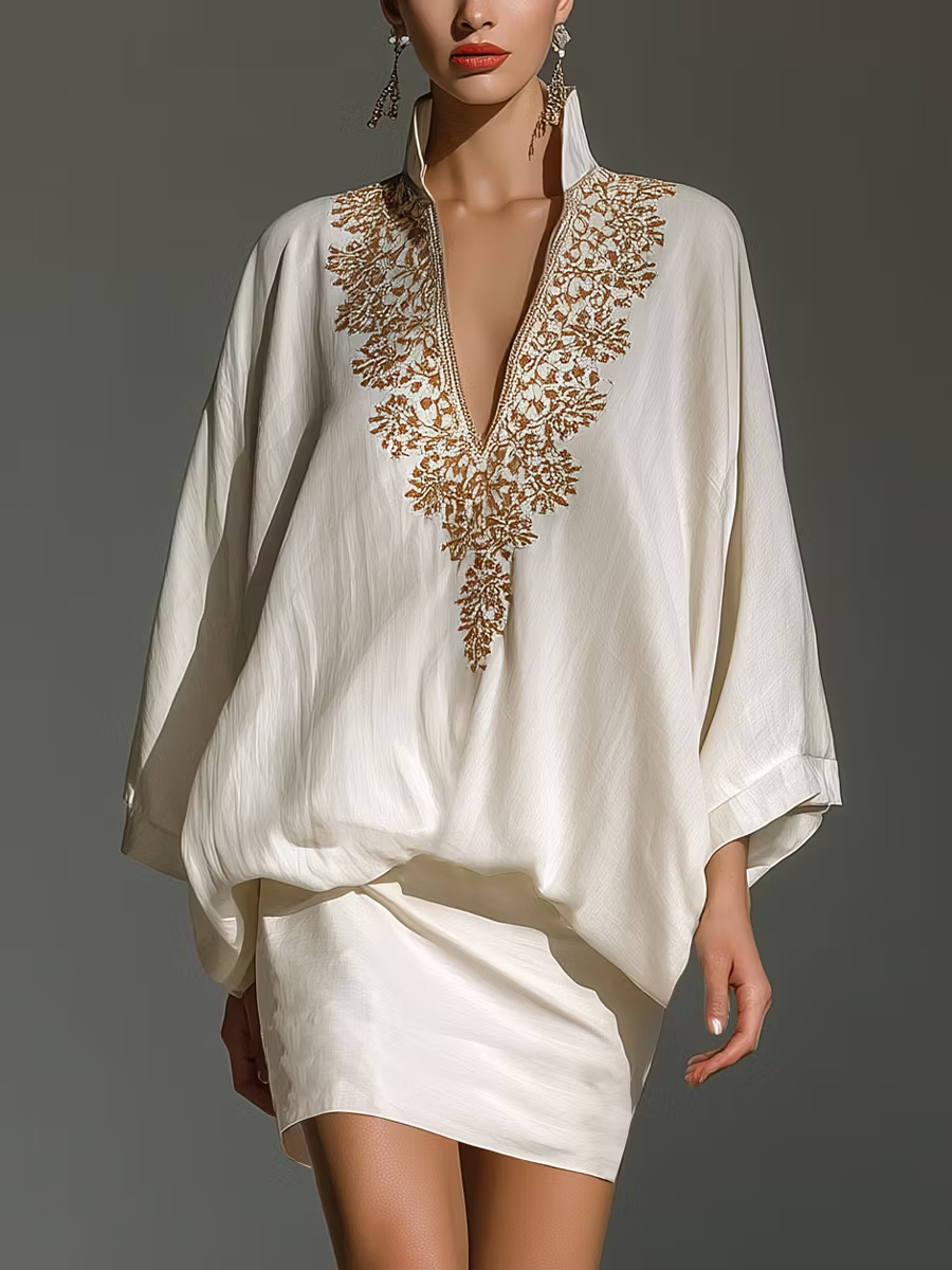 Set di Mini Gonna Elegante A V Collo Bianco
