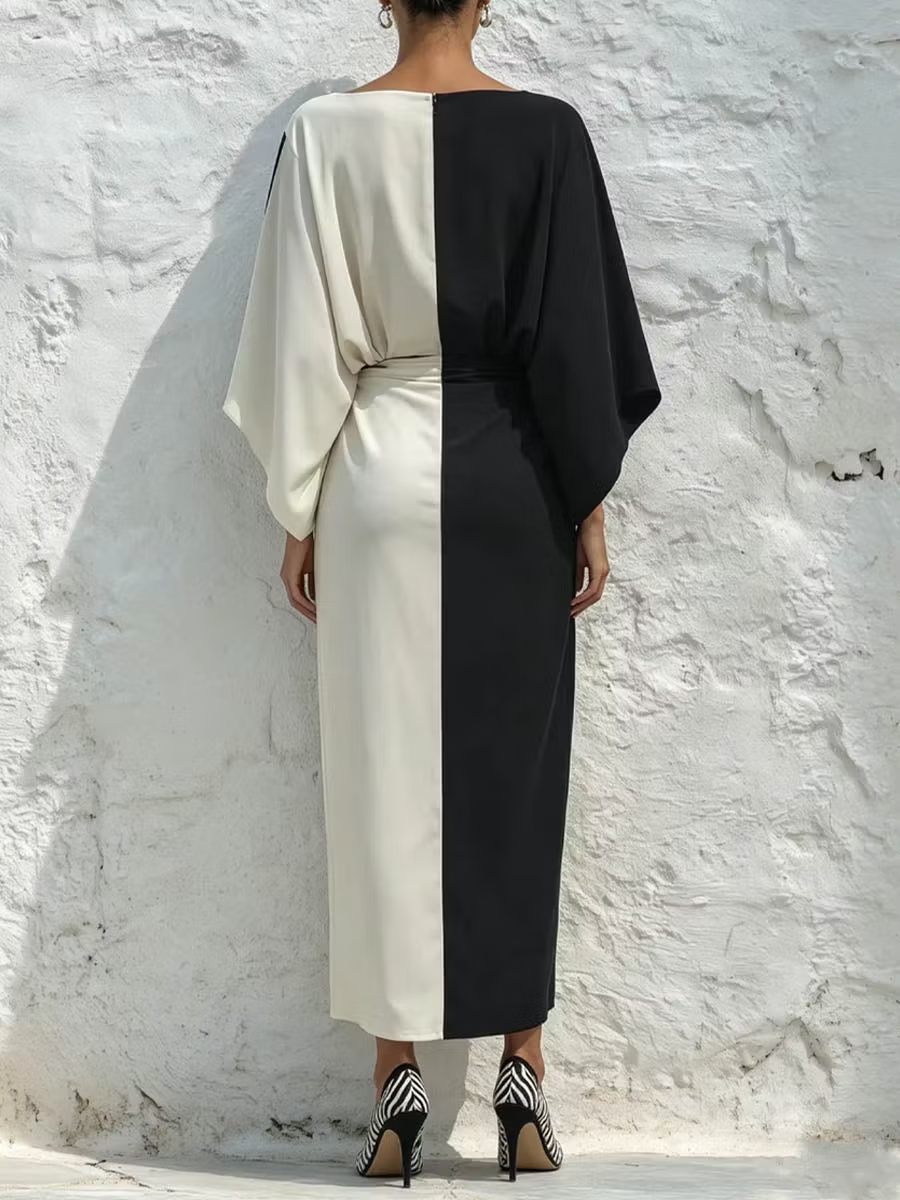 CONJUNTO DE DOS PIEZAS CON TOP Y FALDA MIDI EN CONTRASTE DE COLOR BLANCO Y NEGRO