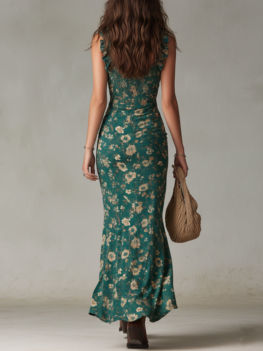 Zara - Vestito maxi boho retrò con maniche arricciate e spacco alto