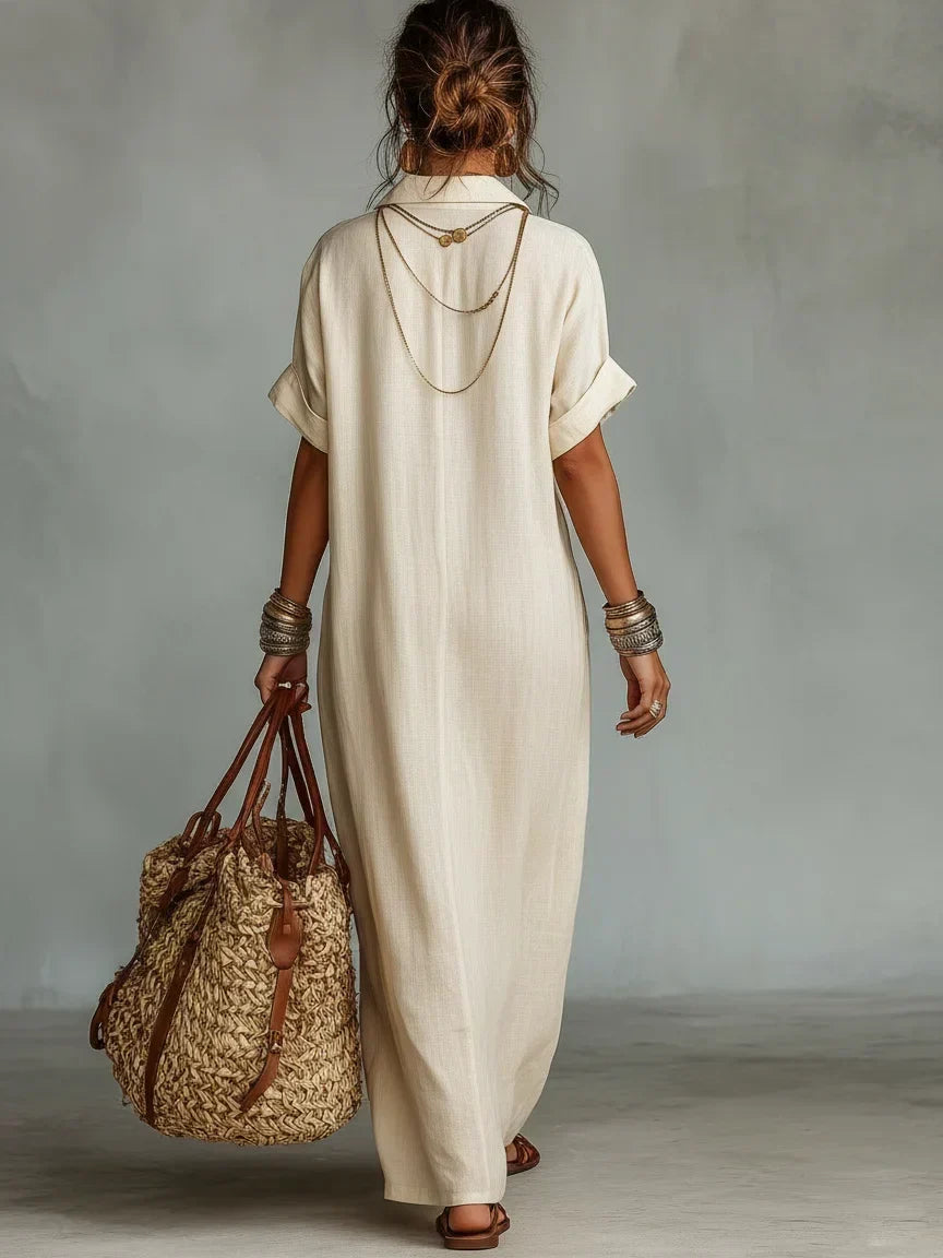 Ginevra | Abito Camicia Maxi in Lino Ricamato