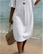 Vanesa™ | Vestido Texturizado con mangas armonadas y botones