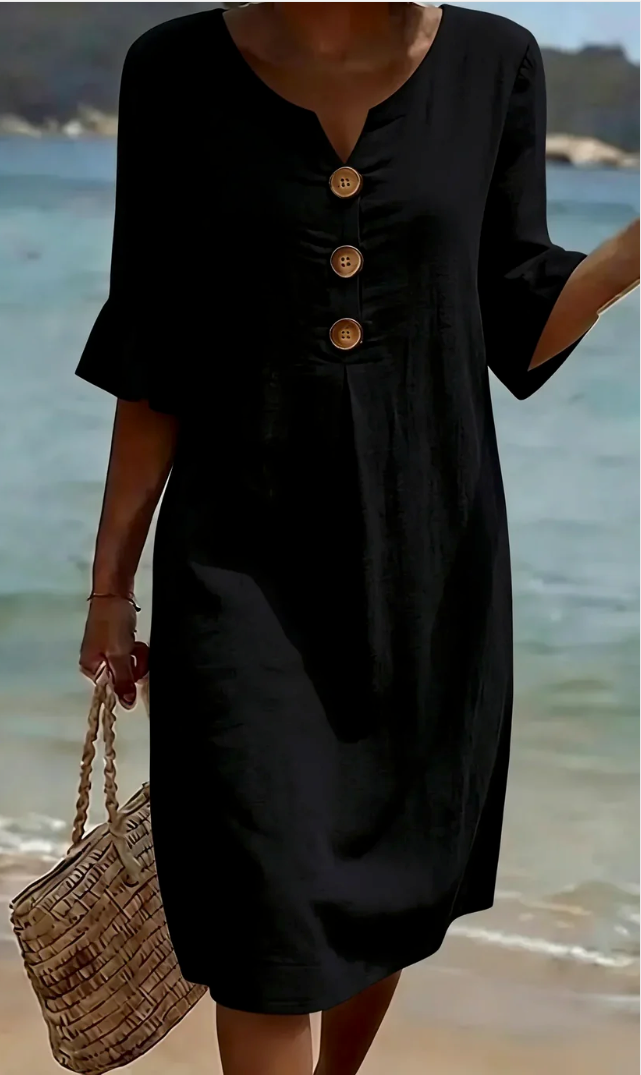 Vanesa™ | Vestido Texturizado con mangas armonadas y botones