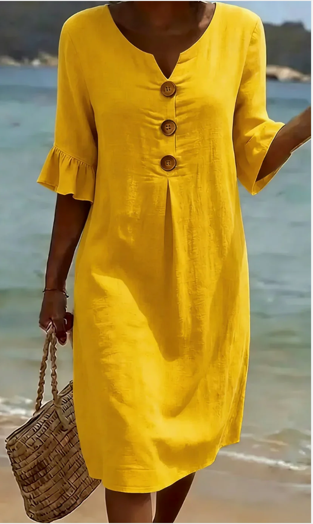 Vanesa™ | Vestido Texturizado con mangas armonadas y botones