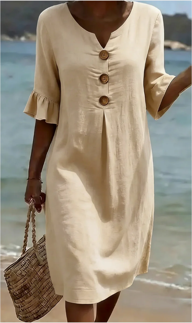 Vanesa™ | Vestido Texturizado con mangas armonadas y botones