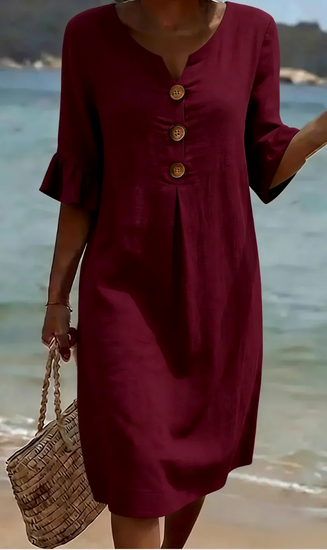Vanesa™ | Vestido Texturizado con mangas armonadas y botones