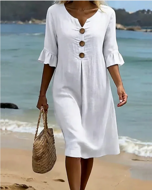 Vanesa™ | Vestido Texturizado con mangas armonadas y botones
