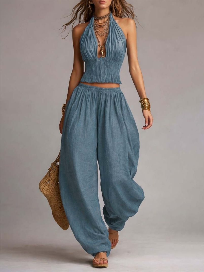 Moretti™ | Set boho con pantaloni harem dal fascino naturale
