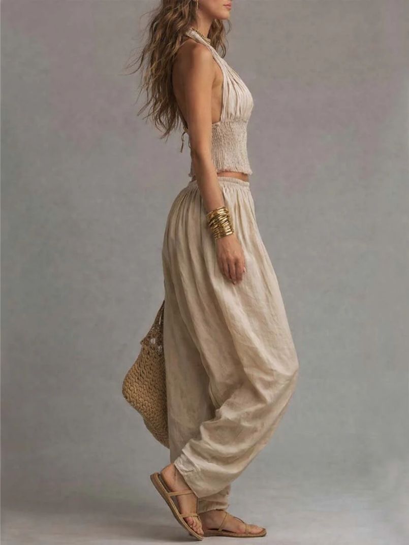 Moretti™ | Set boho con pantaloni harem dal fascino naturale