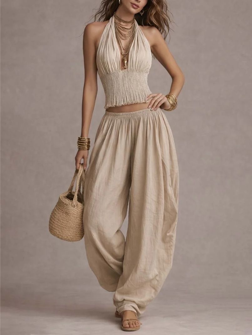 Moretti™ | Set boho con pantaloni harem dal fascino naturale