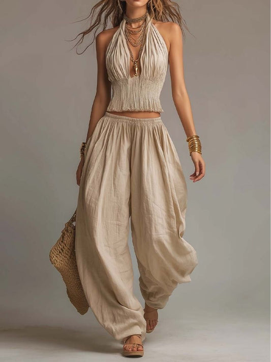 Moretti™ | Set boho con pantaloni harem dal fascino naturale