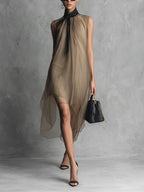 Moretti ™ | Abito in chiffon con fiocco al collo