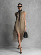 Moretti ™ | Abito in chiffon con fiocco al collo