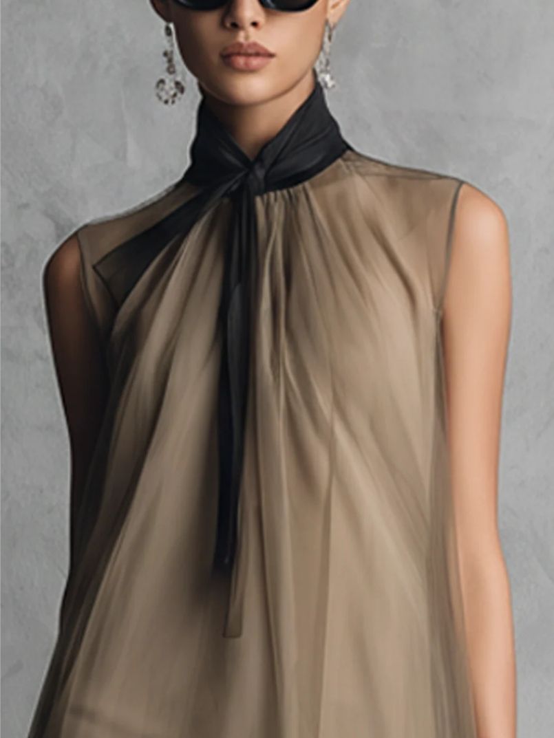 Moretti ™ | Abito in chiffon con fiocco al collo