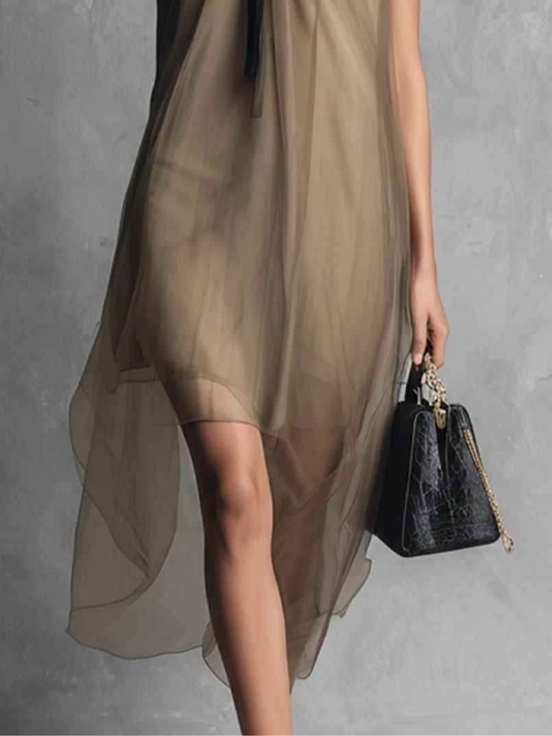 Moretti ™ | Abito in chiffon con fiocco al collo