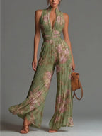 Moretti™ | Tuta plissettata in chiffon con stampa floreale e scollo a V