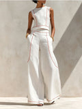 Moretti™ | Completo Minimal in Lino con Pantaloni a Gamba Larga