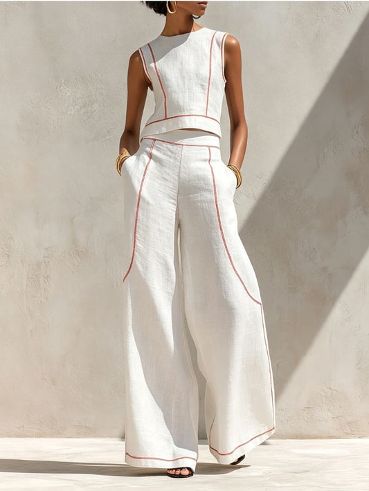 Moretti™ | Completo Minimal in Lino con Pantaloni a Gamba Larga