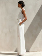 Moretti™ | Completo Minimal in Lino con Pantaloni a Gamba Larga
