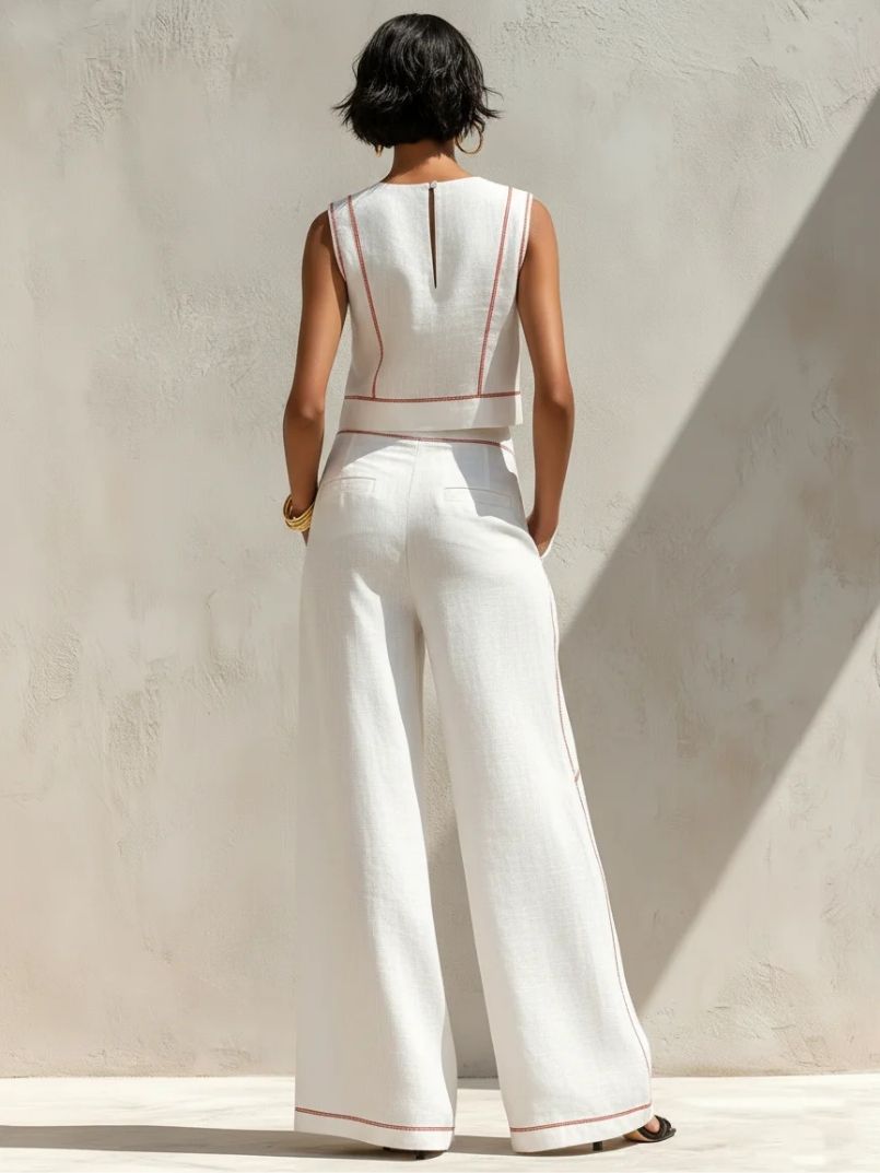 Moretti™ | Completo Minimal in Lino con Pantaloni a Gamba Larga