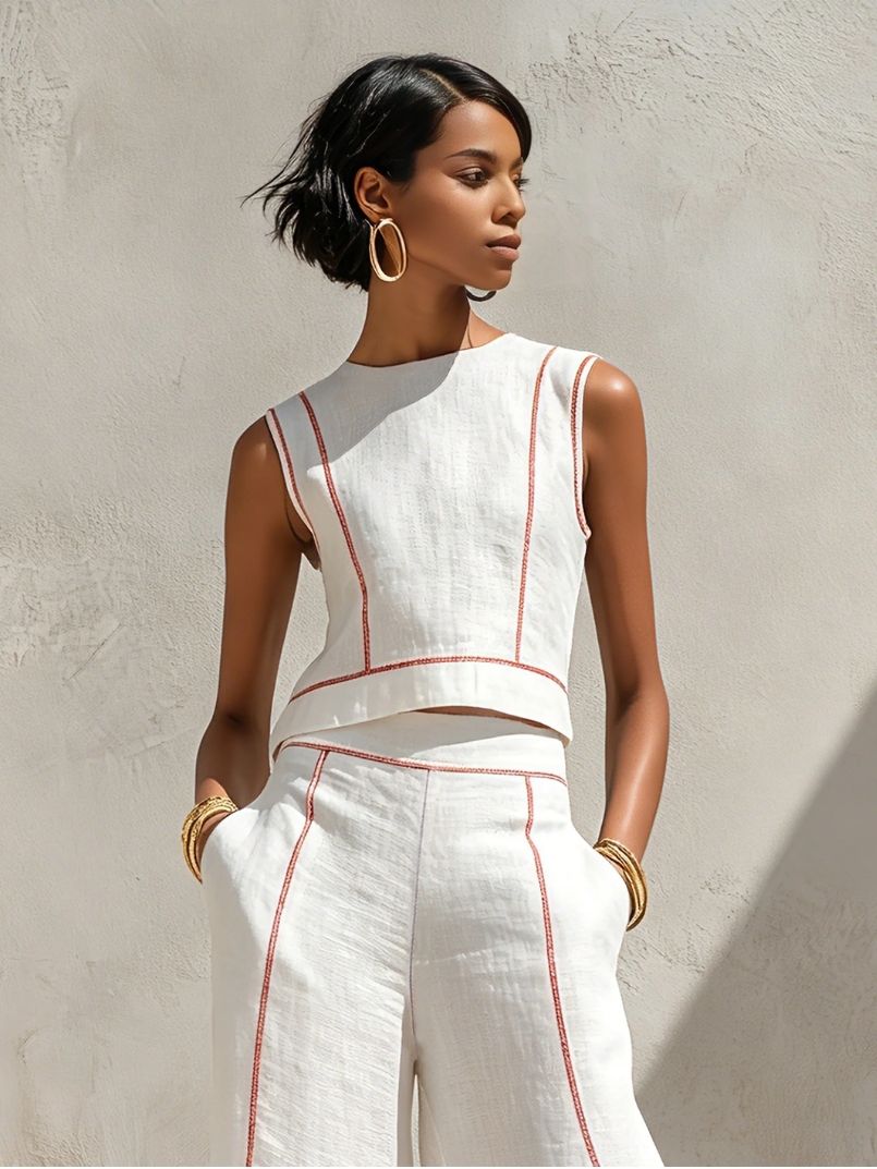 Moretti™ | Completo Minimal in Lino con Pantaloni a Gamba Larga