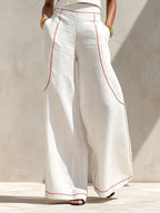 Moretti™ | Completo Minimal in Lino con Pantaloni a Gamba Larga