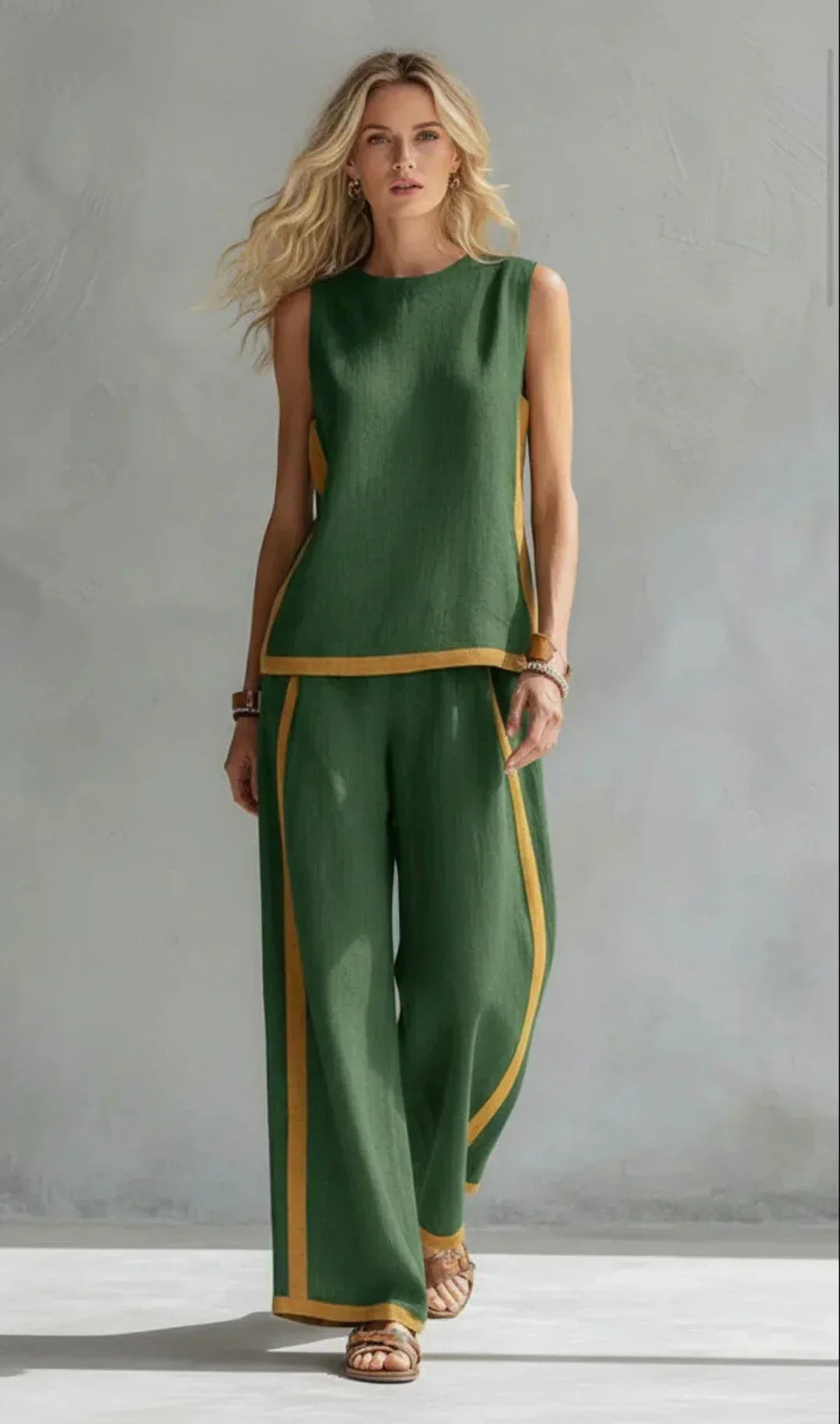 Ursula – Completo gilet e pantaloni chic e casual con finiture bicolori