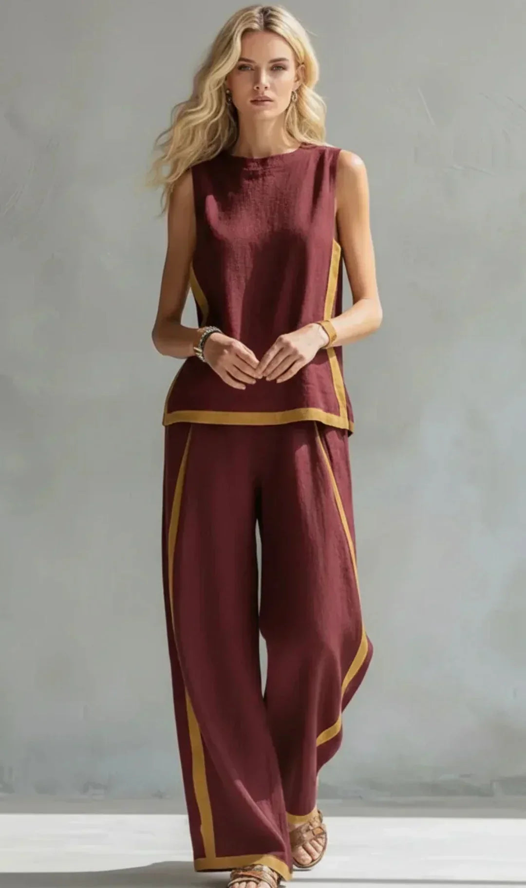 Ursula – Completo gilet e pantaloni chic e casual con finiture bicolori