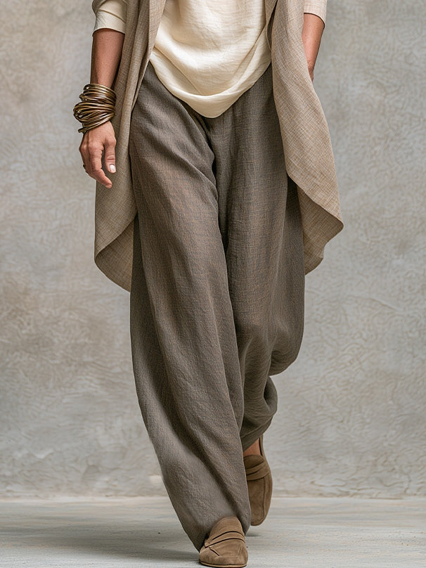 Costanza | Completo tre pezzi beige e grigio, casual a strati, con pantaloni a palazzo, elegante