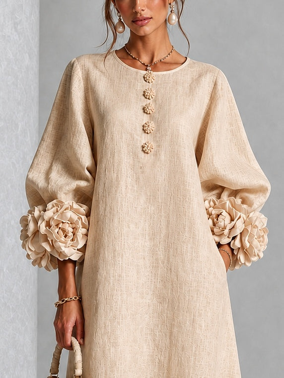 Amber | Minivestido de mezcla de lino con puños color rosa, beige