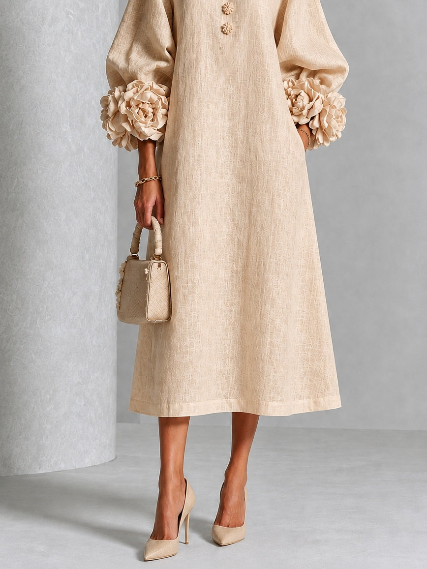Amber | Minivestido de mezcla de lino con puños color rosa, beige