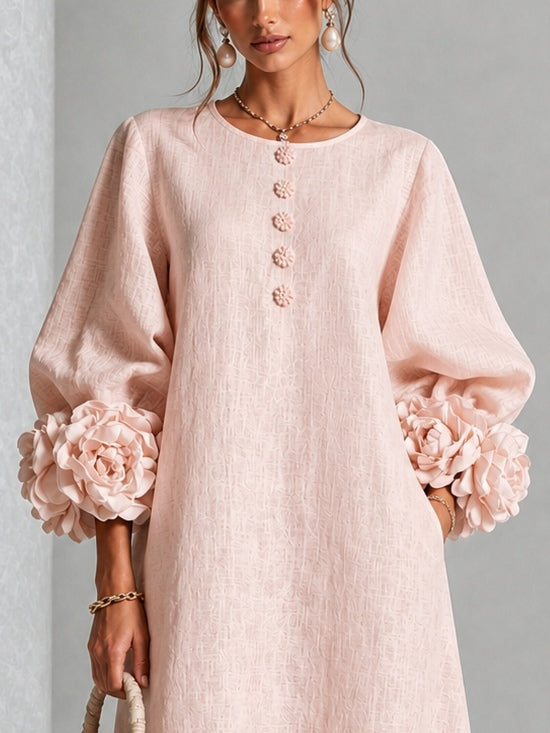 Noemi | Minivestido de mezcla de lino con puños de rosas