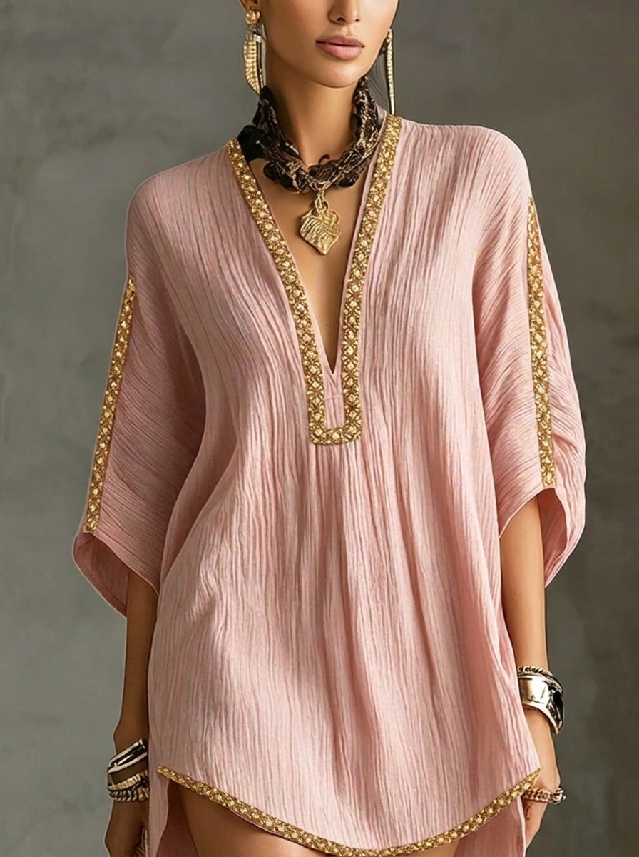 Mirella - Vestito corto rosa con scollo a V profondo