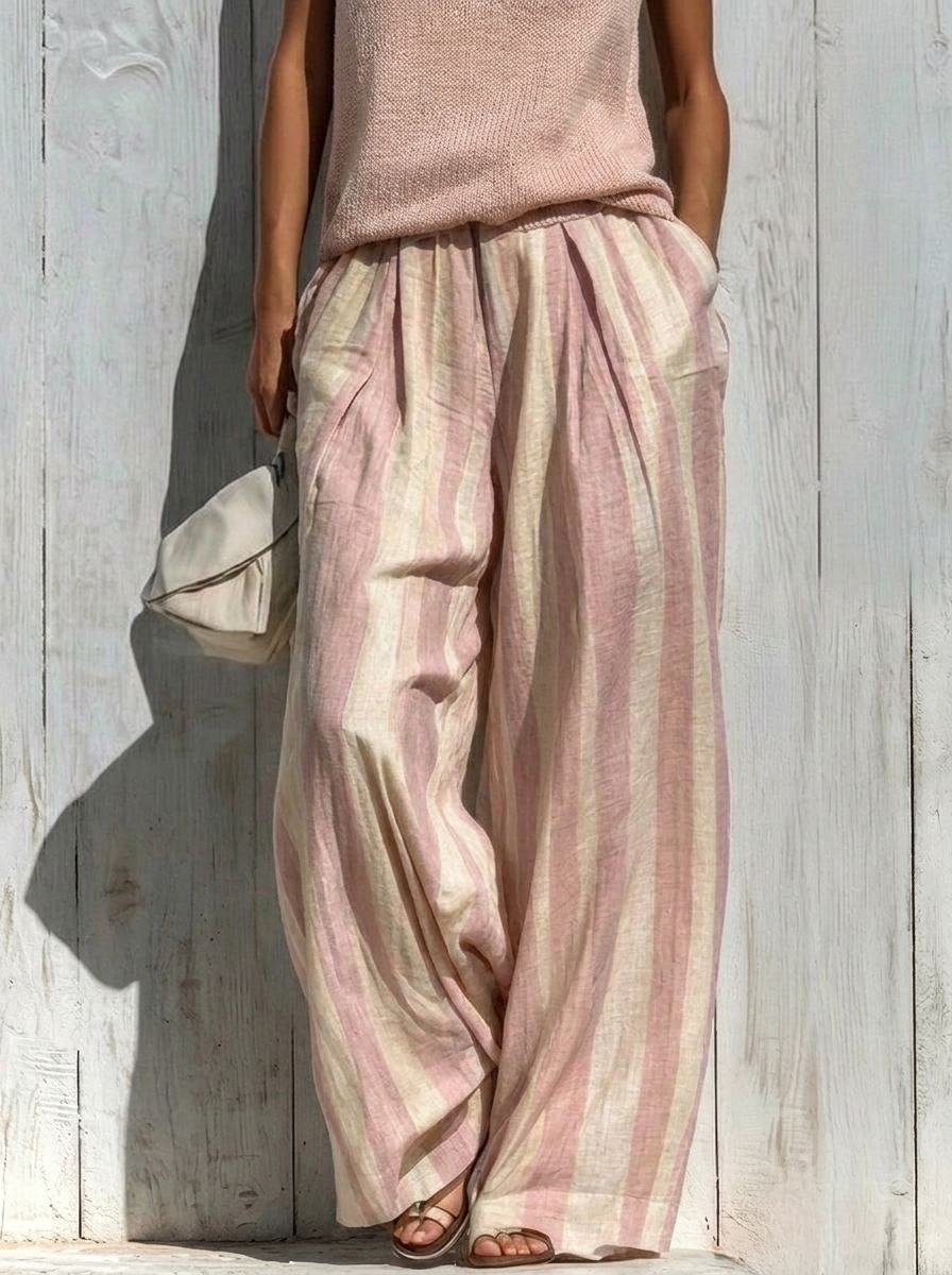 Completo top senza maniche e pantaloni a righe larghi